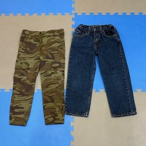 Boys size 7 pants- camouflage and jeans. (All terrain, levis)